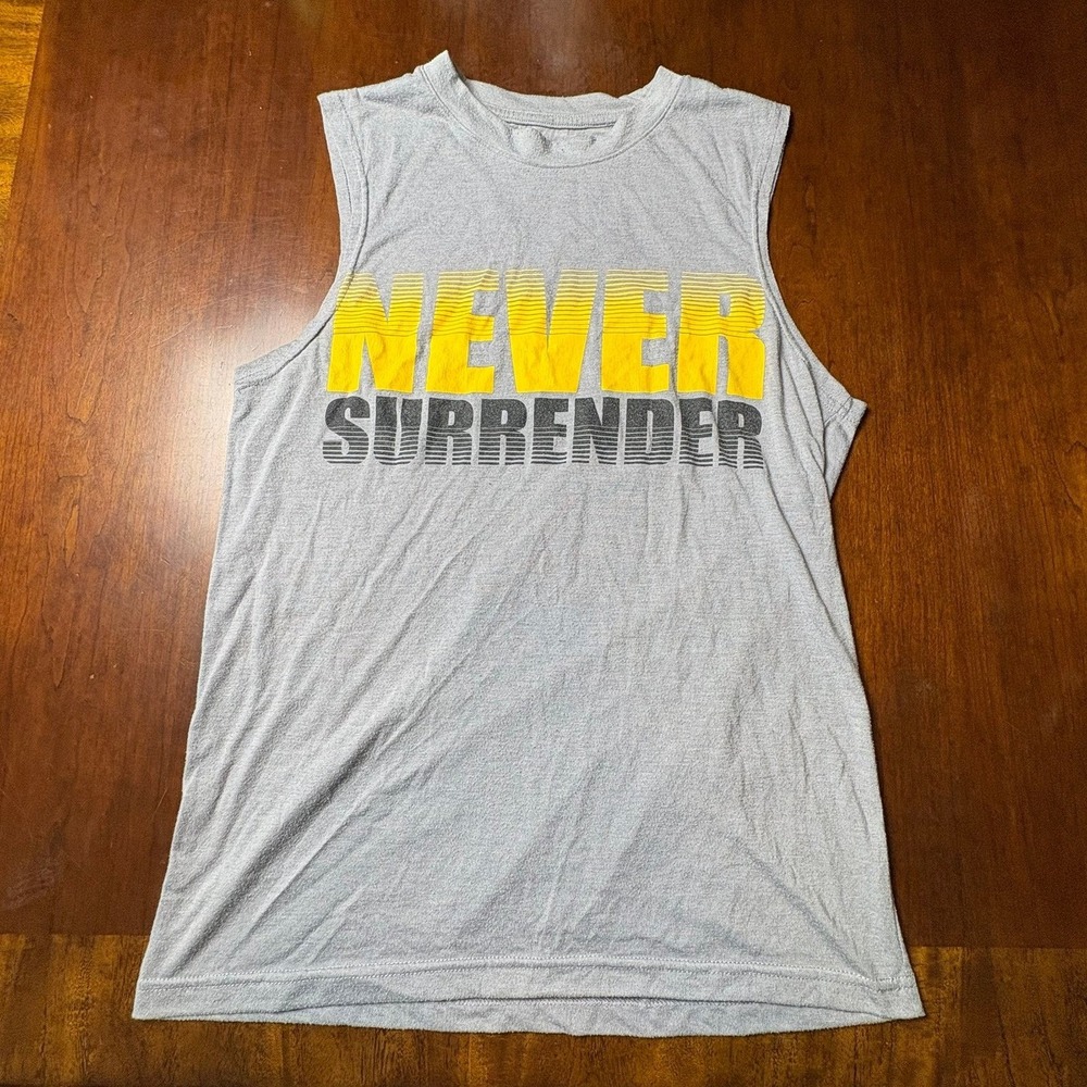 Tapout Never Surrender Sleeveless Muscle Shirt Gray Yellow Black Medium 17x25